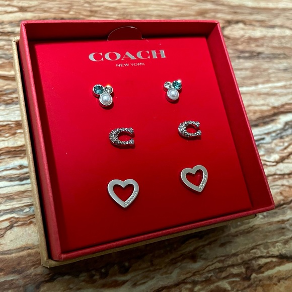 Coach Jewelry Silver Stud Earrings Trio Set - Picture 3 of 4
